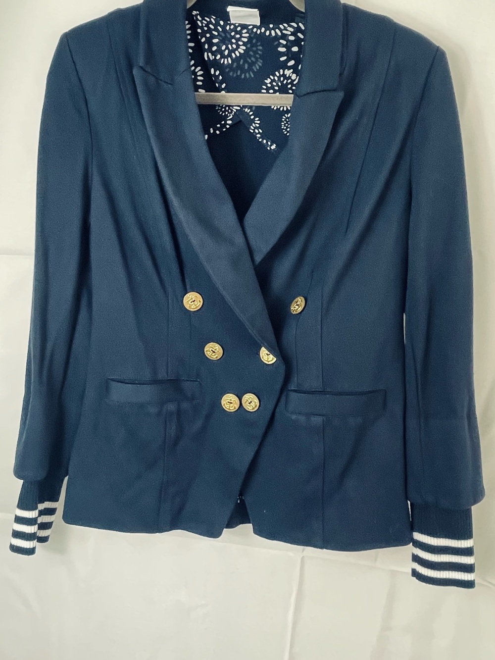 CAbi Grandslam Nautical Double-Breasted Navy Blazer with Gold Anchor Buttons 8